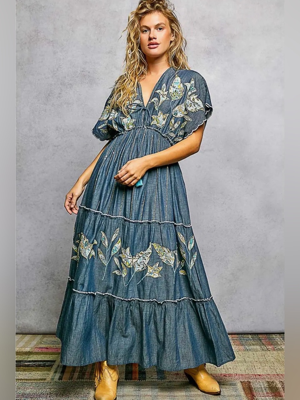 POL Blue Embroidered Tiered Maxi Dress - Picture 3 of 7